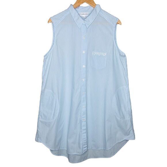 Miss Elaine Short Nightgown Size XL Sleeveless Button Stripe Cotton Light Blue - Picture 2 of 13